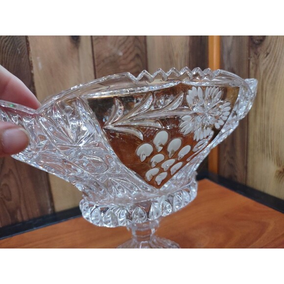 Vintage Anna Hutte Bleikristal Lead Crystal & gold Footed Bowl Leaf - Picture 2 of 9